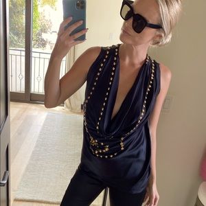 Givenchy Black Silk Gold detail top size 36 (4)